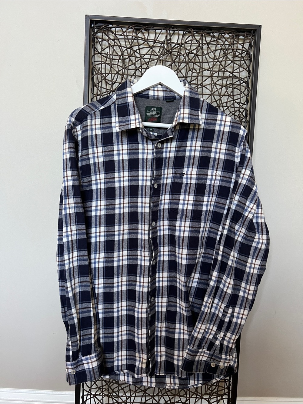 Racing Green GBplaid long-sleeve shirt blue white brown transitional Gorpcore XL